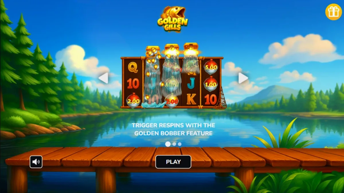 Interface do slot Golden Gill com tema de pesca e símbolos dourados
