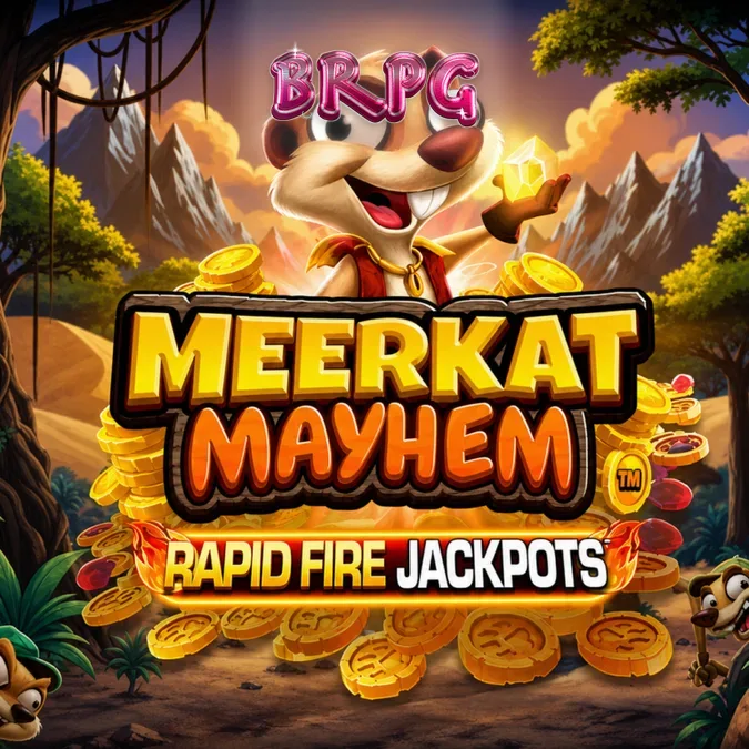 Interface de jogo colorida e animada do slot Meerkat Mayhem