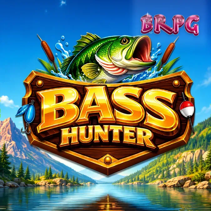 Interface do slot Bass Hunter com símbolos de peixes e pescadores